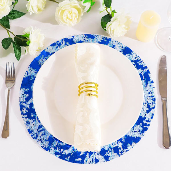 Engangs runde plassmatter i kongeblå, sett med 12, metallisk glitterfolie-nett, middagsbordsplassmatter, blå doilies, 13 tommer for bryllup Royal Blue 12