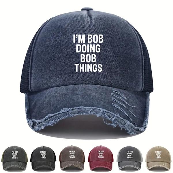 Unisex Baseball Cap I'M BOB GJØR BOB TING Trykt Vasket Pappahatt Ensfarget Slitt Justerbar Hip Hop Solhatter For Kvinner & Menn Blue