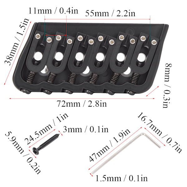 6-strengs elektrisk gitarbro i svart sinklegering - tilbehør til musikkinstrumenter