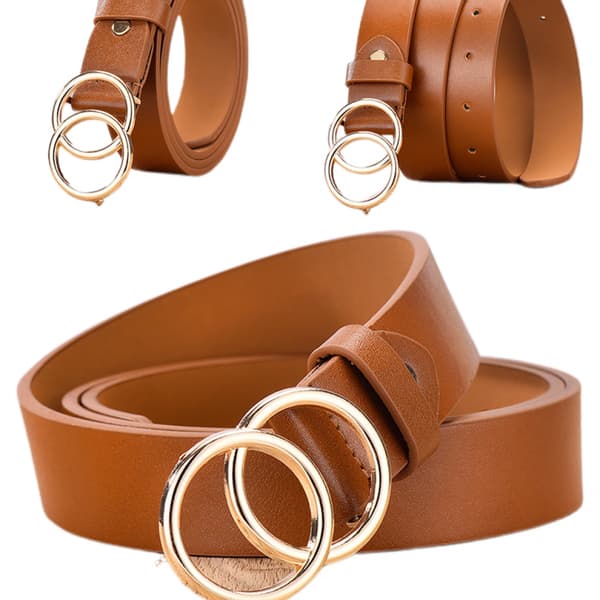 Dam bälte jeans bälte dubbel ring spänne, dubbel rund spänne khaki dam bälte