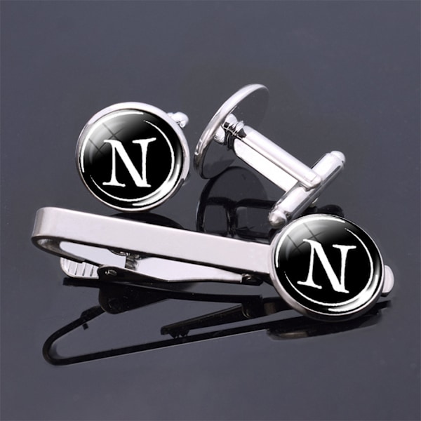 Menn Metall Tone Enkel Slip Tie Bar Spenne Klipp Beste Julegave med Mansjettknapper (N)