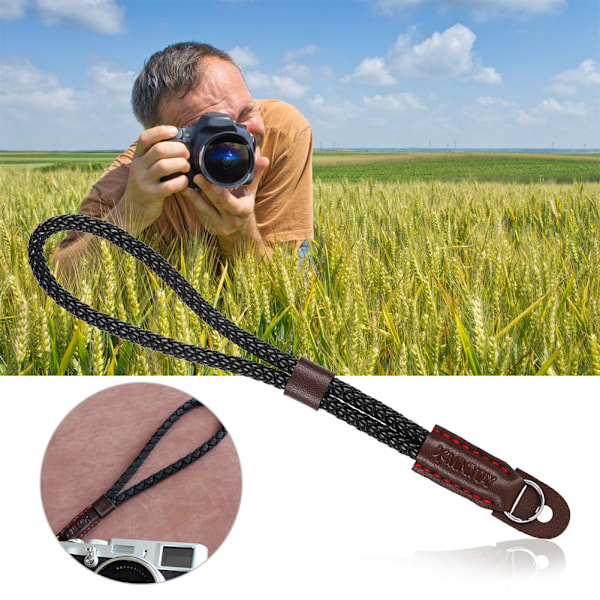 Nylon Svart Bärbar Universell Digitalkamera Ren Handgjord Rhombus Vävd Armband handledsrem