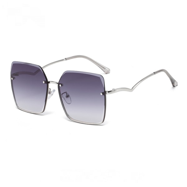 Fashion Dame Rimless Cut Edge Solbriller UV Beskyttelse Store Stel Solbriller---Sølv Stel Dobbelt Kaffe