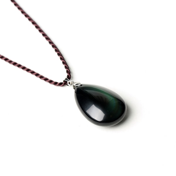 Black Obsidian Drop Pendant with Faint Rainbow Eyes Necklace Amulet Gemstone