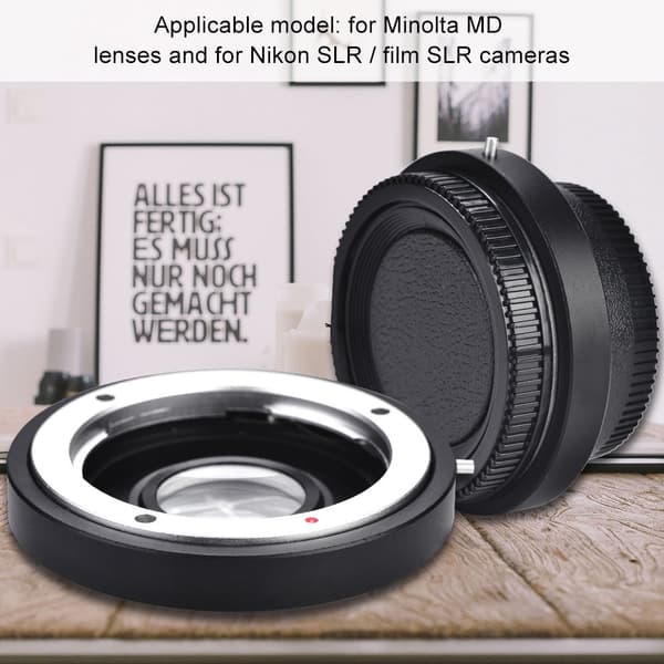 Kameraobjektivadapterring til Minolta MD-objektiver og til Nikon spejlreflekskameraer