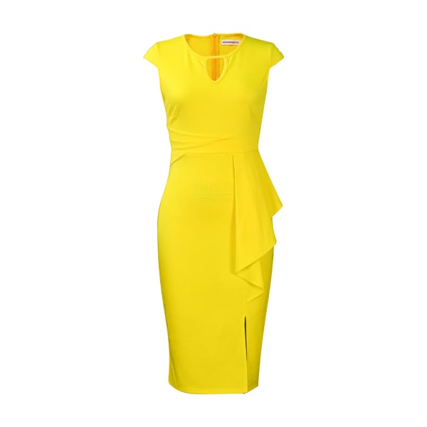Dammode Temperament Sexig enfärgad plisserad klänning (gul XL)