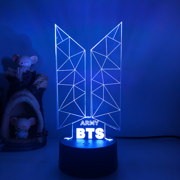 Qinwei 3D LED Nattljus BTS Singer Youth League 3D Illusion Lamp Fjärrkontroll för fans Inredning i sovrummet --- Stil B2（Svart säte）