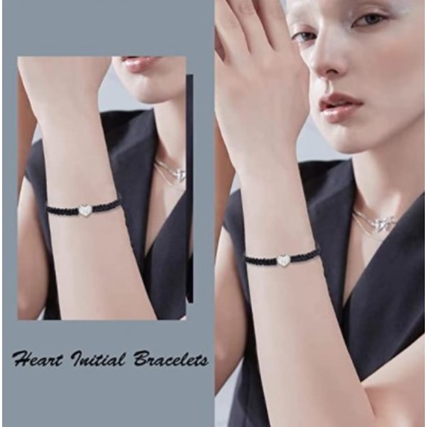 Wekity Hjerte Initial Armbånd for Kvinner Gaver Brev Hjerte Charm Armbånd Justerbar Håndlaget Tau Flettet Armbånd for Kvinner Tenåringsjenter,C