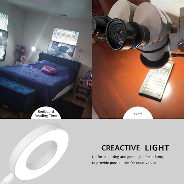 Bordlampe med klemme for lesing hjemmekontor, lysstyrke 3 moduser, klemmelampe for sengegavl, hobby white