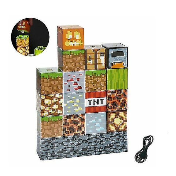 Minecraft Byggeklodser Skrivebordslampe Diy Syning Bordlampe Legetøj Usb Opladning