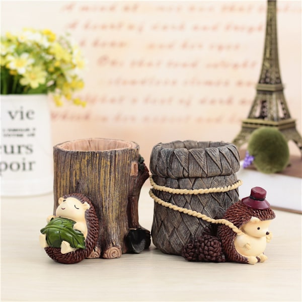 Sød pindsvin skrivebord pen blyant pot holder harpiks skrivebord arrangør beholder skrivebord dekoration undersøgelse bogreol indretning