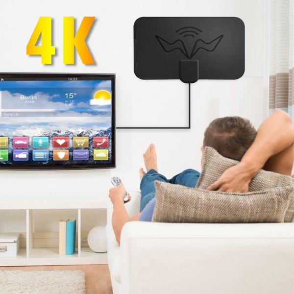 4k Digital TV-antenn inomhus med hög förstärkning 1080p Ultra HD DVB-T TV-antenn med förstärkt signalförstärkare