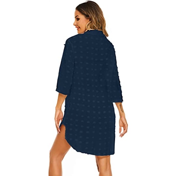 Kvinde badedragt stranddækken skjorte bikini badetøj badedragt stranddækken kjole, B-navy blå, XL