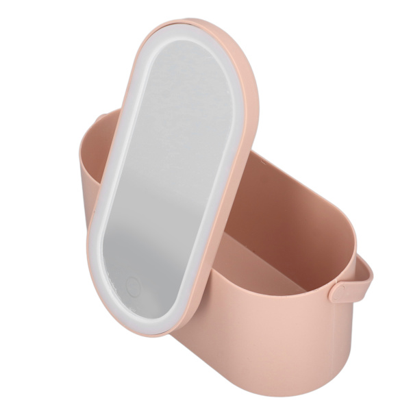 Makeup-etui med roterende spejl låg dæmpbar LED-lys bærbar kosmetisk arrangør til soveværelse rejse Roseate