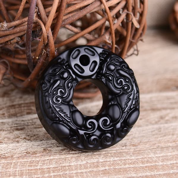 Wealth Pixiu Amulett Obsidian Hängsmycke Halsband