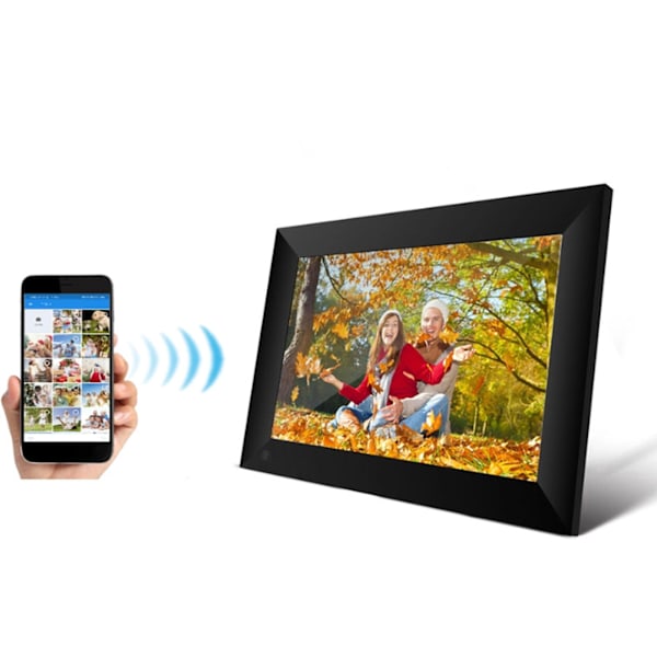 Digital fotoram 2.4G WiFi 10 tum IPS pekskärm digital fotoram display stödjer 32 GB lagring automatisk rotering 100‑240V EU-kontakt