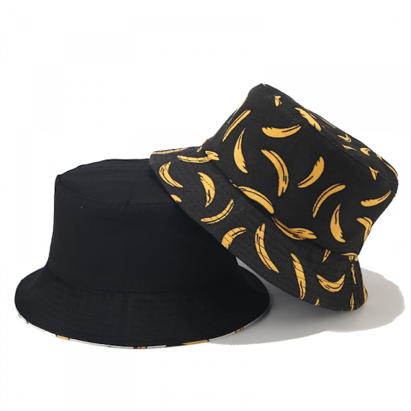 Wekity Söt Hinkhatt Strand Fiskarehattar för Kvinnor, Vändbar Dubbelsidig Bärbar Unisex (Banan, Vit)