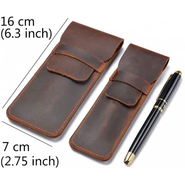 Læder Pen Etui Holder Håndlavet Springvand Multi Pen Pung Crazy Horse Læder Pen Beskyttende Ærme Cover Stor - Brun