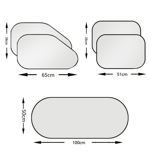 Auton tuulilasin aurinkosuoja, takalasin aurinkosuoja, sivuikkunoiden aurinkosuoja (R-4043 hopeapinnoitettu 5-osainen setti)