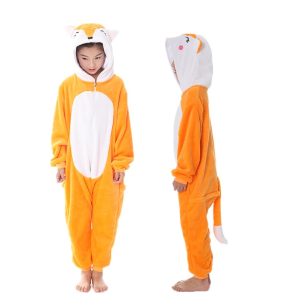 Fleece børne tiger onesie pyjamas jul halloween dyr cosplay pyjamas kostume  Gul Ræv 140 yards