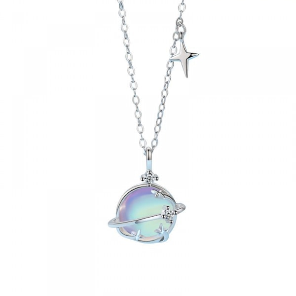 Halsband med månstensplanet, stjärnhimmelsdesign, 925 sterling silver