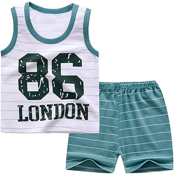 AVEKI Boy's Toddler Bomulls ärmlös T-shirt och shorts Set Sommaroutfit --- Grön (storlek 90)