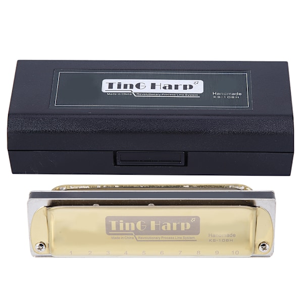 Blues Harmonica 10-hulls munnspill diatonisk harpe Db-nøkkel nybegynnergaver blåseinstrument Golden