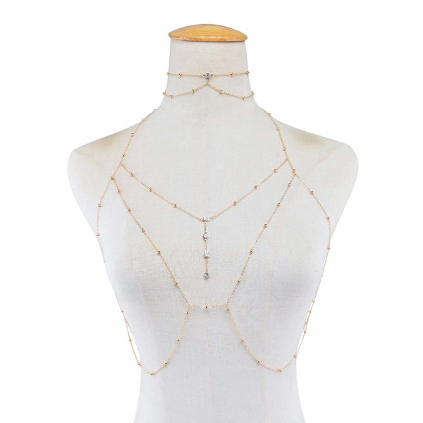 Crystal Rhinestone Bead Body Chain Sele Body Smycken Bikini BH Infinite Personality Body Chain Accessoarer för kvinnor och flickor (guld)