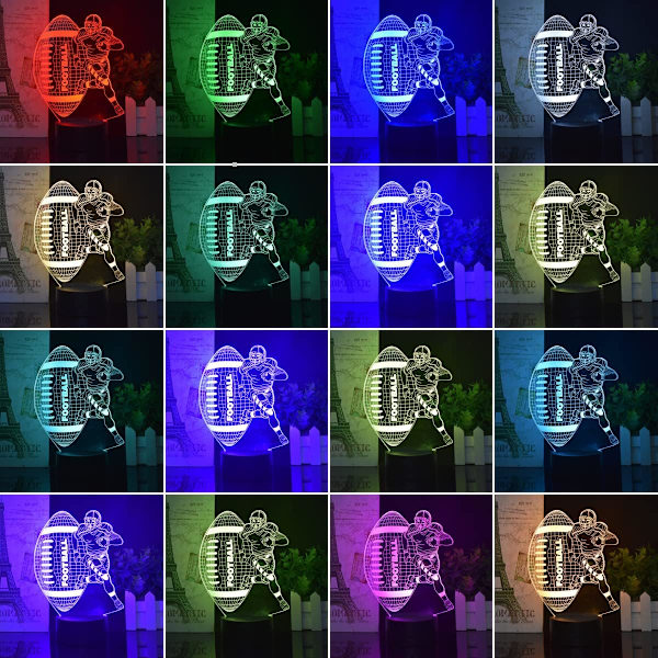 Rugby VS Athletel Figur 3D Lampe Illusion Natlampe RGB USB Lampe Fjernbetjening/touch LED Lampe Børns Soveværelse Bordlampe Velegnet til Fødselsdag