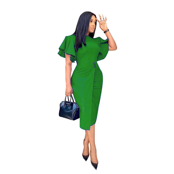 Kvinde Kortærmet Rund Hals Twist Front Split Midi Kjole (Grøn M)