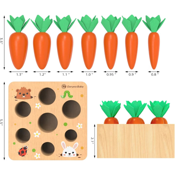 KMTJT Montessori-lelut 1-3-vuotiaille taaperoille, Porkkana Sadonkorjuu Peli Puulelu 12-18 Kuukauden Ikäisille Vauvoille, Kasvattava