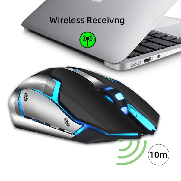 2.4G trådlös datormus med 4-nivå justerbar DPI, trådlös spelmus med sju färger av andningsljus, ergonomisk design