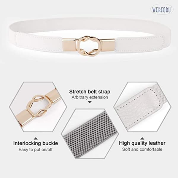 4-pack elastiska midjeband för damer, smala dammidjeband för klänningar, retro stretchbälte för damer