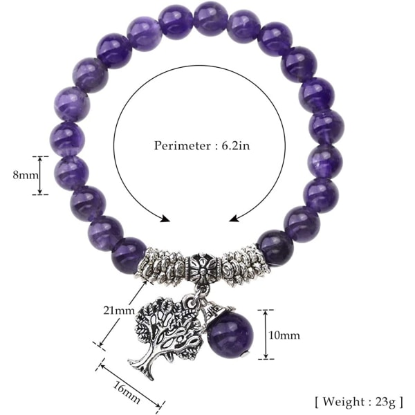 Naturlig ametist armband 8mm pärlor aura energi lavendel livets träd charm kristall armband dam