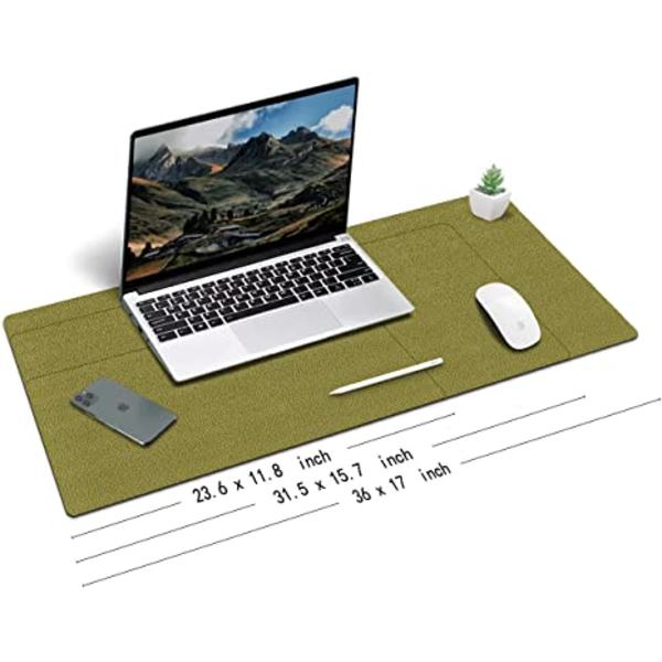 Stor naturlig kork og læder vandtæt tastaturunderlag, kontor / hjem / spil / dekorativt skrivebordsunderlag (olivengrøn, 23,6 x 11,8 tommer)