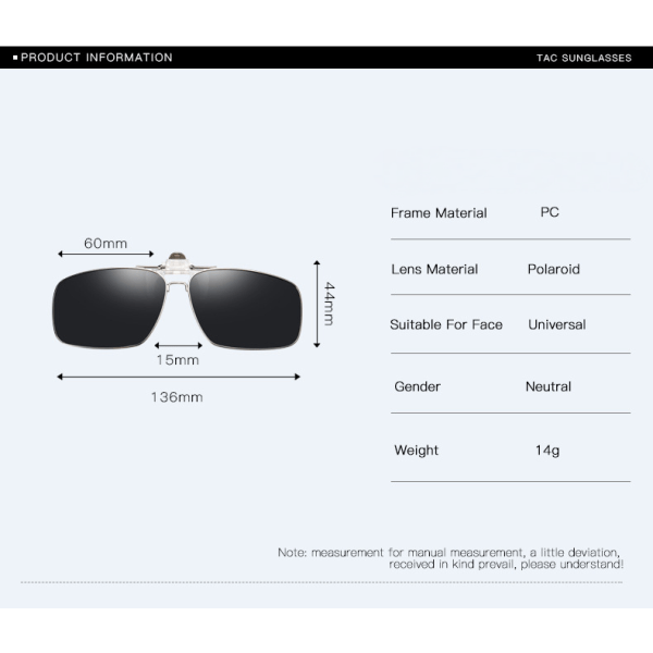 Polariserad klämma på solglasögon Ramlös uppfällbar lins för receptbelagda glasögon-svart