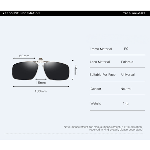 Polariserede Clip-on Solbriller Rammeløse Flip Up Linse til Receptbriller-Sort