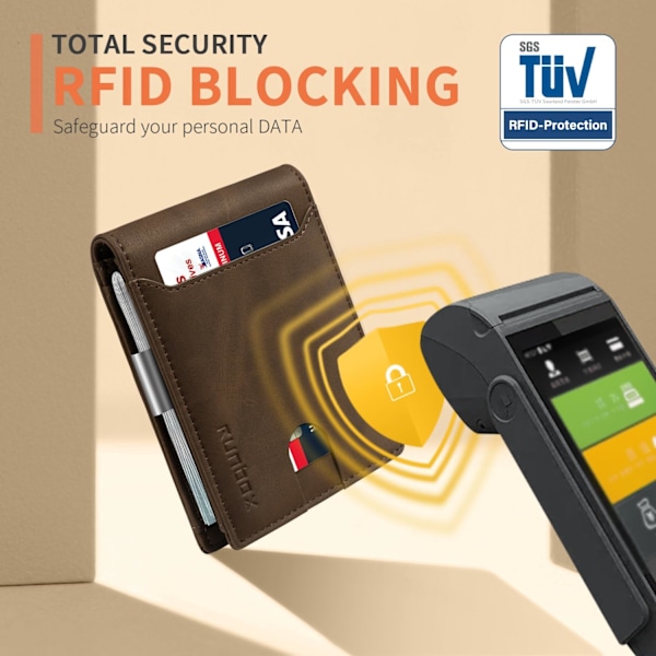 Slim plånböcker för män - Läderplånbok med penningklämma för män - RFID-blockerande plånbok med två fack för framfickan - Minimalistisk kreditkortshållare med