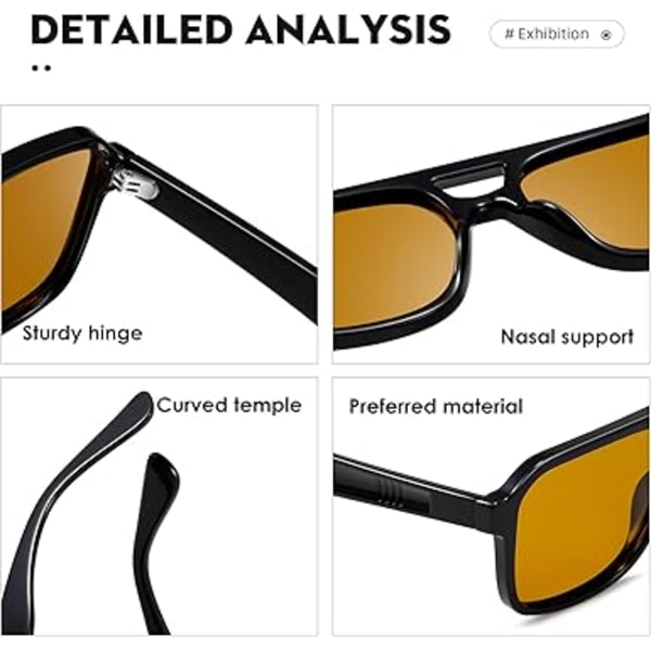 Polarisoidut Retro Aviator -aurinkolasit naisille ja miehille, vintage 70-luvun neliönmalliset aurinkolasit Black/Yellow