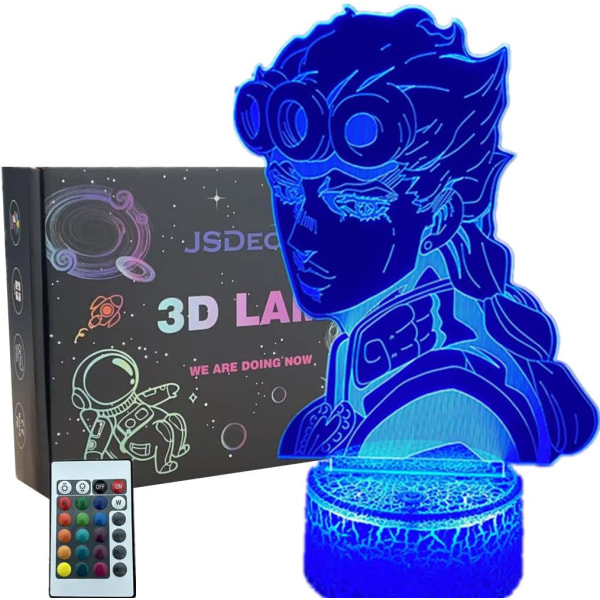 WJ Anime Giorno Giovanna Figur Julklapp RGB 3D Illusionslampa 7/16 färger Fjärrkontroll Modern Vintage LED Bordslampa (Lava Base) JoJo Bisarra Äventyr