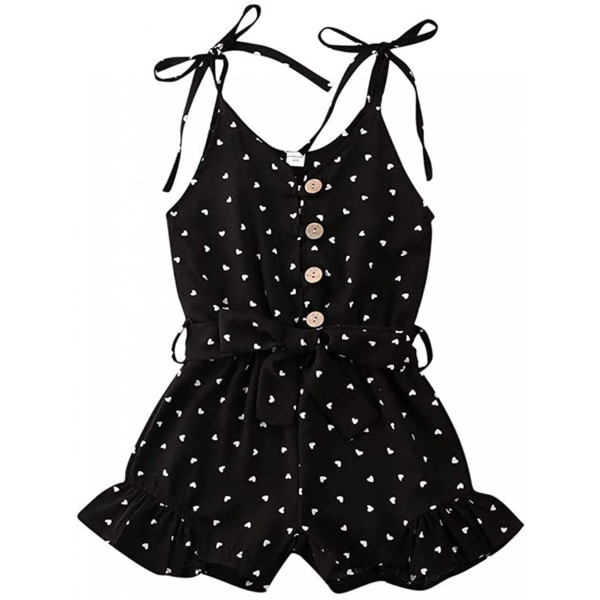 Baby Girl Alla hjärtans dag Romper Body Print Ärmlös rem Volang Jumpsuit Outfit---Svart （130 cm）