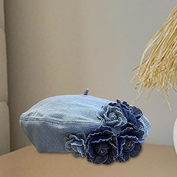 Dame Beret Hat Denim Cap Behagelig Fødselsdagsgave Hovedbeklædning Kostume Hat Maler Hat til Udendørs Ferie Nytår Efterår
