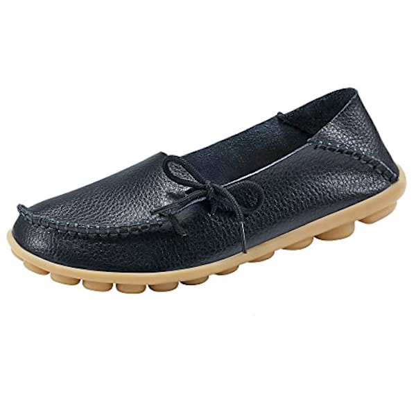 Damloafers - Casuala slip-on loafers i läder för kvinnor - Bekväma körsko för utomhuspromenader - Svarta (storlek 41)