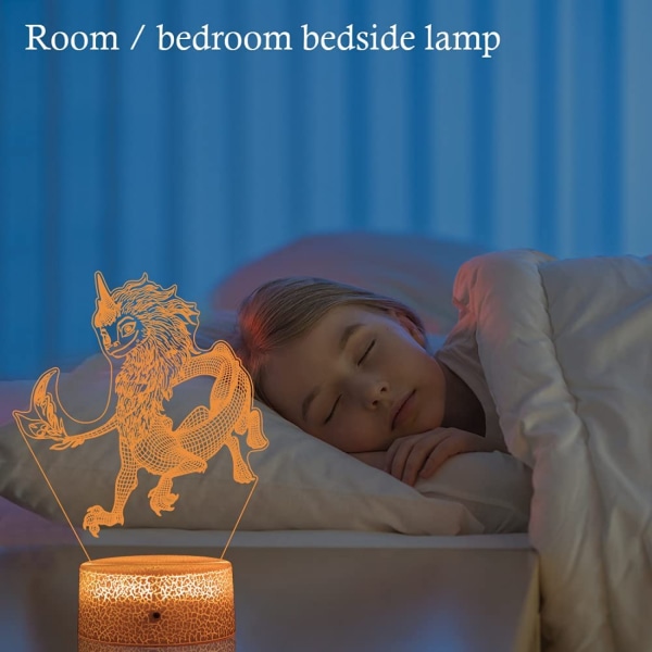 Qinwei Dragon Natlampe Sisu Dragon Lys Bordlampe Dragon Lampe til Soveværelse som Fødselsdagsgaver til Børn（Stil 12）