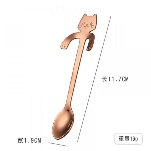 Söt och kreativ katt, kaffesked, tesked, rostfritt stål, hållbar, produktstorlek 11,7*1,9cm/4,6*0,7 tum (roséguld)