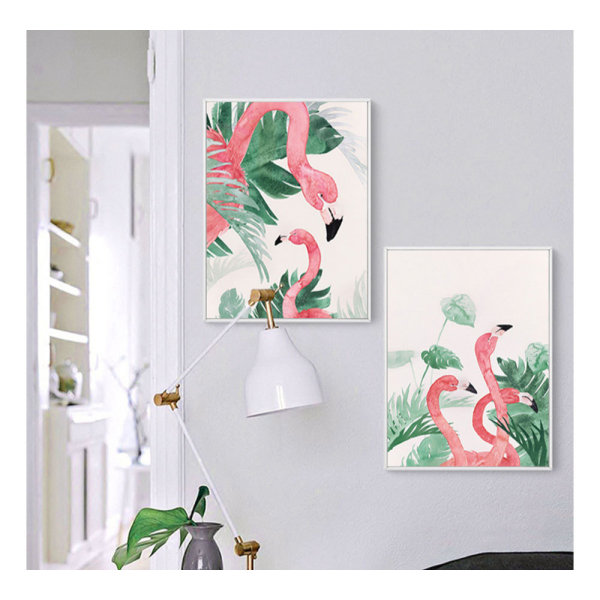 Flamingoer i naturen veggkunst lerretstrykk plakat, enkel mote akvarellkunst tegning dekor (sett med 3 uten ramme, 24''x31.5'')