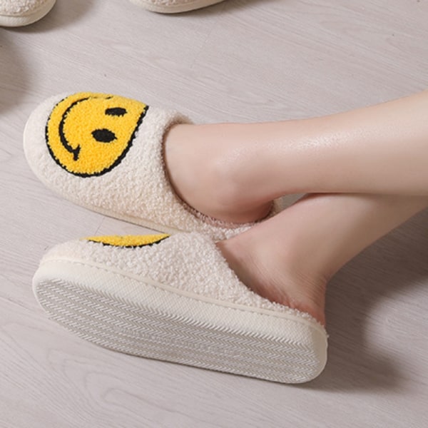 Smilende ansigts hjemmesko varme hyggelige skummesko fuzzy slides med blødt memory foam komfort bomuld slip on varme hjemmesko（5.5-6）