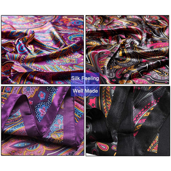 2-pack 35" Satin Silk Like Hair Scarf Bandana Light Head Wraps Nack Face Scarves Cover för kvinnor, Paisley4 Black+Lila