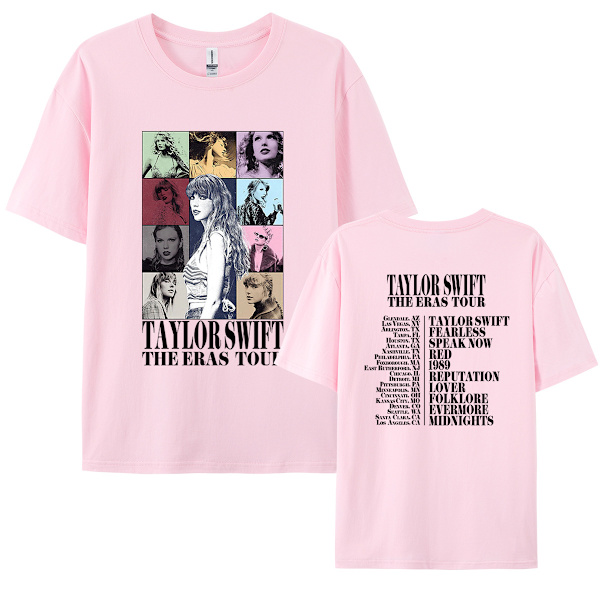 Trendy T-shirt til kvinder - 𝑻𝒂𝒚𝒍𝒐𝒓 grafisk t-shirt med rund hals, korte ærmer, trykt, oversized, strækbar, casual sommer-t-shirt med kort rund hals - til koncerter PINK M
