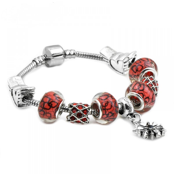Kvinnors armband, röda kristallpärlor hängande ormkedja, skattboxspänne armband för flickvän och bästa vänner presentarmband (storlek: 18 cm)